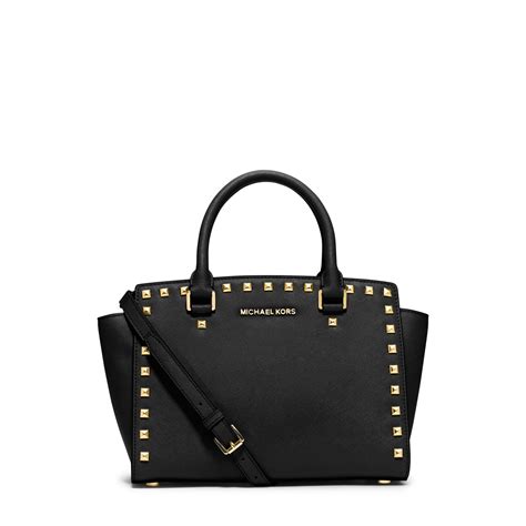 michael michael kors selma studded logo satchel|Selma Medium Studded Leather Satchel .